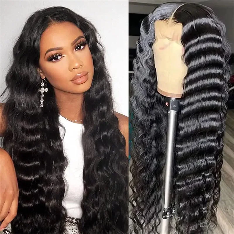 Lace wig with a pre - bleached knot for a natural - looking scalpDeep Wave Hair Lace Front 360 Wigs Human Hair Wigs