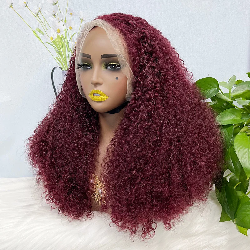 Lace wig with a curly texture for a bold and stylish choiceDouble Drawn 13*4 Lace Wig Kinky Curl  Lace Wig Color 99J 300% Density