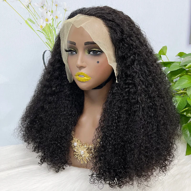 Lace wig with a pre - bleached knot for a natural - looking scalpDouble Drawn 13*4 Lace Wig Kinky Curl  Lace Wig Color NC 300% Density