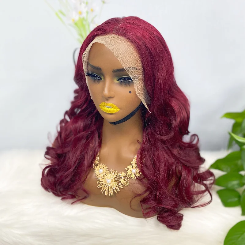 Lace wig with a pre - plucked hairline for a more natural lookDouble Drawn 13*4 Lace Wig  Romance Human Hair Lace Wig Color 99J 20inch