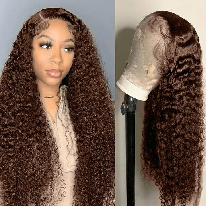 Virgin - human - hair wig with a natural - looking texture for a luxurious feelFlash Sale Wesface Curly #4 Color 13x4 Lace Front Human Hair Wig 180% Density