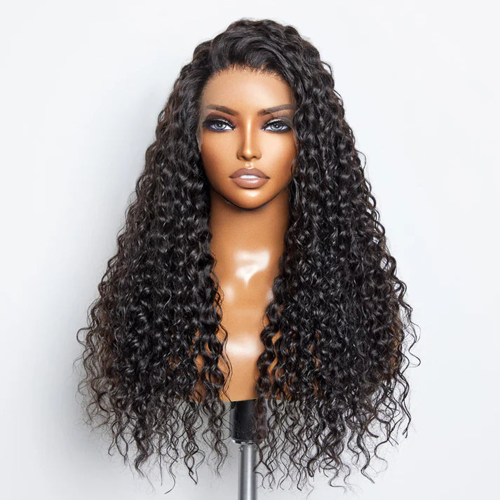 Synthetic lace wig with a heat - resistant formulaGlueless 3D Cap Pre-bleached Water Wave 13x4 Transparent Lace Front Wig 150% Density