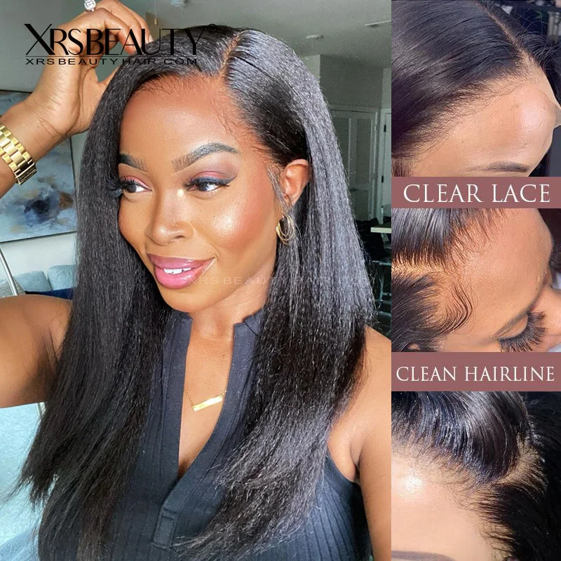 Human - hair lace wig for a luxurious and natural feelYaki Straight Human Hair 13x6 Lace Front Wig *NEW* CLEAR HD LACE & CLEAN HAIRLINE [LFW19]