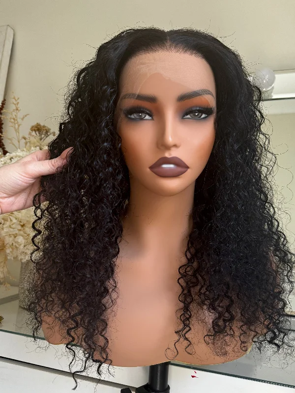 Human - hair wig with a wavy texture for a beachy and relaxed lookHENNESY Natural Black Raw Curl Human Hair Lace Front Wig ** READY TO SHIP **