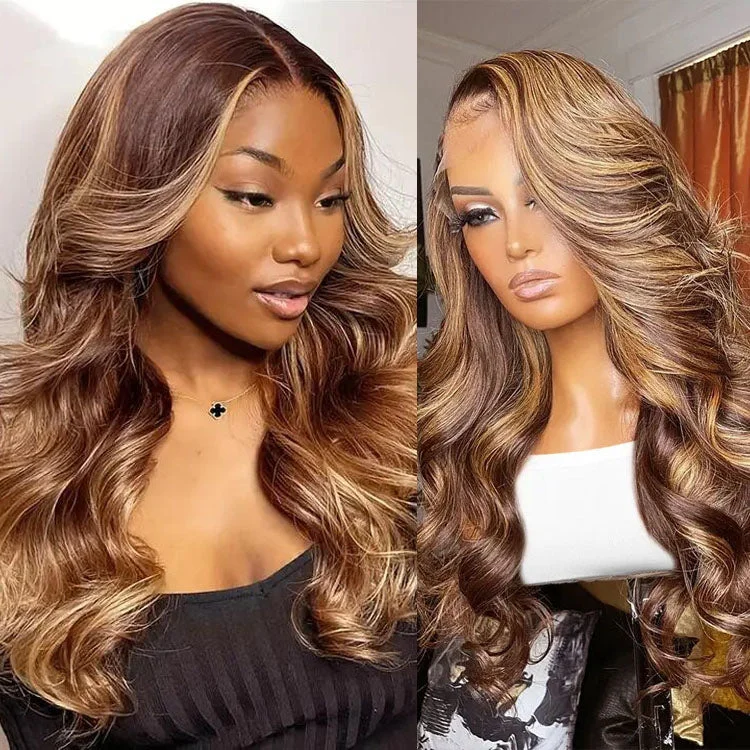 Lace wig with a natural - looking root for a more realistic lookHighlight Body Wave 4x4 Lace Closure Wig Glueless Human Hair Wig 100% Human Hair