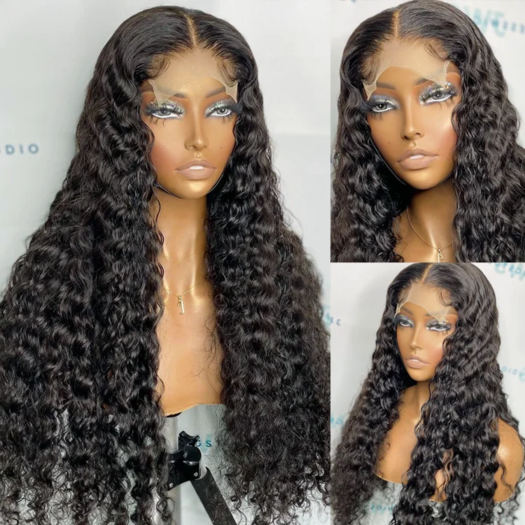 Human - hair lace wig for a luxurious and natural feelInvisible 13x4 HD Transparent Lace Front Wig Brazilian Deep Wave Virgin Human Hair Wigs 9A Grade