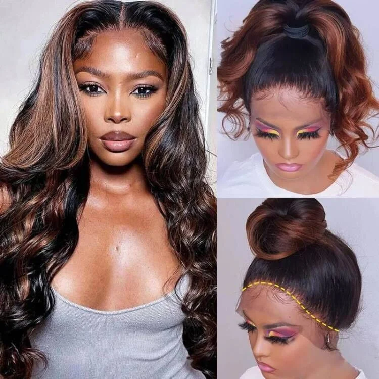 Lace wig with a middle - part for a classic and elegant style[Invisible Strap Adjustable] Highlight Colored Wig Invisi-Strap Snug Fit 360 HD Lace Frontal Wig Bleached Knots 5x8/13x4 Glueless Wig