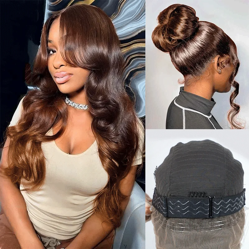 Synthetic lace wig with a heat - resistant formula[Invisible Strap Adjustable] Ombre Copper Brown Colored Wig Invisi-Strap Snug Fit 360 Glueless HD Lace Frontal Wig Bleached Knots Pre Plucked Free Part Wig