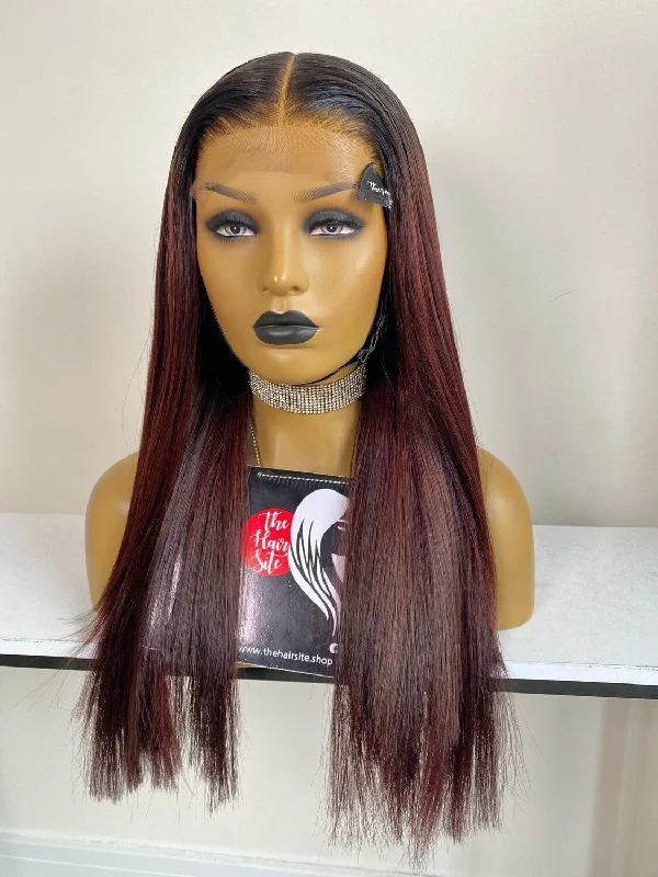 Lace wig with a side - swept bang for a sophisticated lookIVY BURGUNDY GLUELESS  WIG | READY TO SHIP