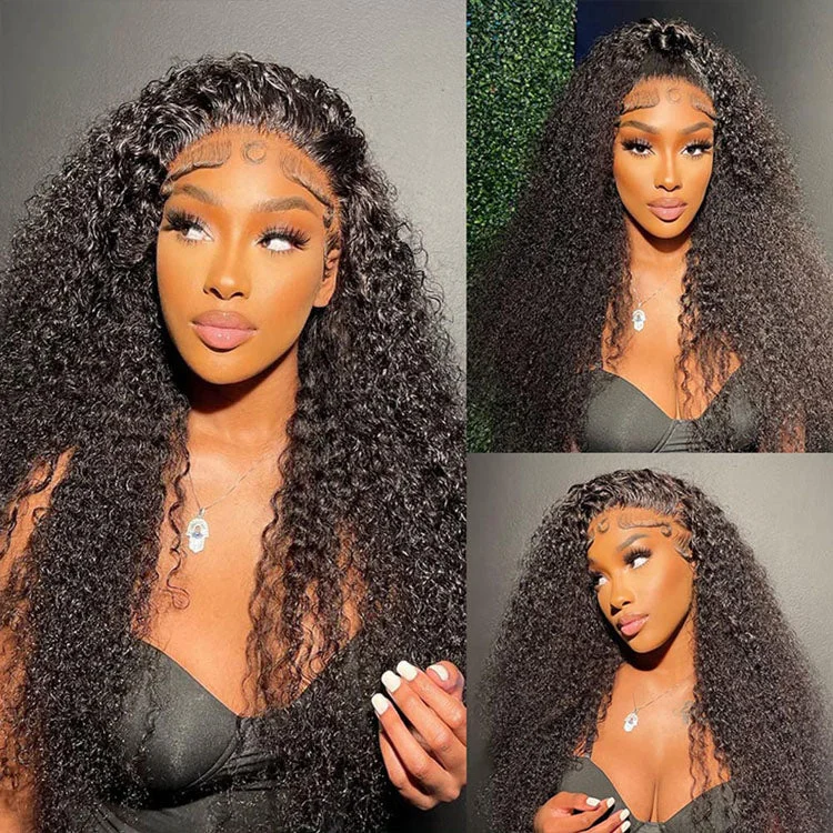 Full - lace wig with a natural - looking hairline for a seamless appearanceJerry Curly 4X4 Lace Closure Wig 150% 200% 250% Density Deep Curly Hair Lace Wig HD Closure Wig