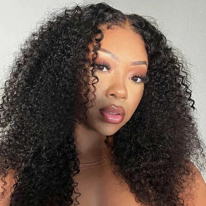 Lace wig with a pre - bleached knot for a natural - looking scalpKinky Curly Full Lace Invisible Single Knots Pre-plucked Hairline Human Hair Lace Wig [FLW03]