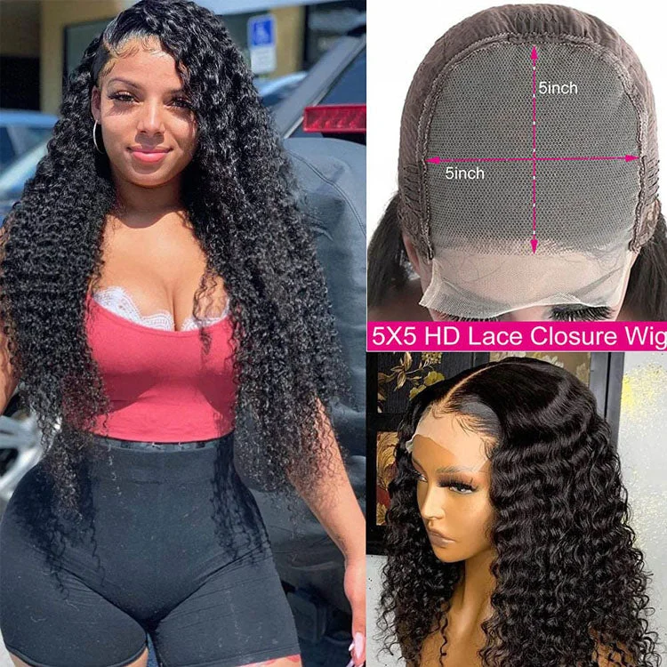 Synthetic lace wig with a heat - resistant formulaKinky Curly Hair 5x5 HD Lace Closure Wigs Glueless Human Hair Wigs Transparent Closure Wig10A Grade