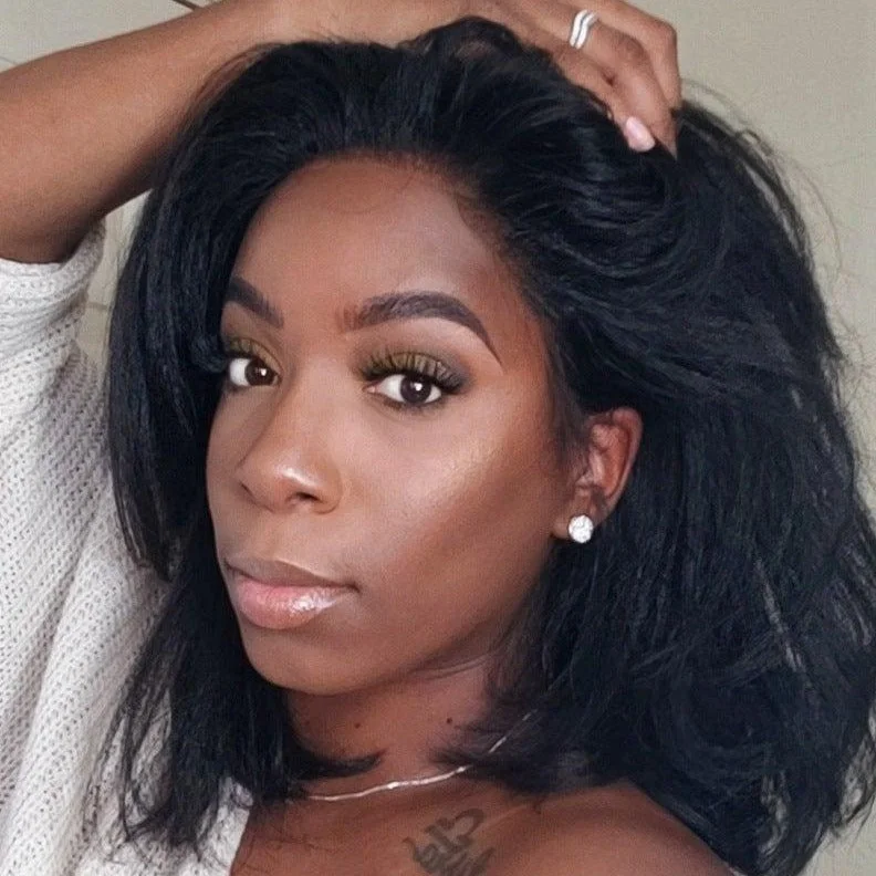 Lace wig with a curly texture for a bold and stylish choice[KIKI]-Kinky Straight Bob Glueless 13X6 Lace Front Wigs Pre-Plucked Hairline [B32]