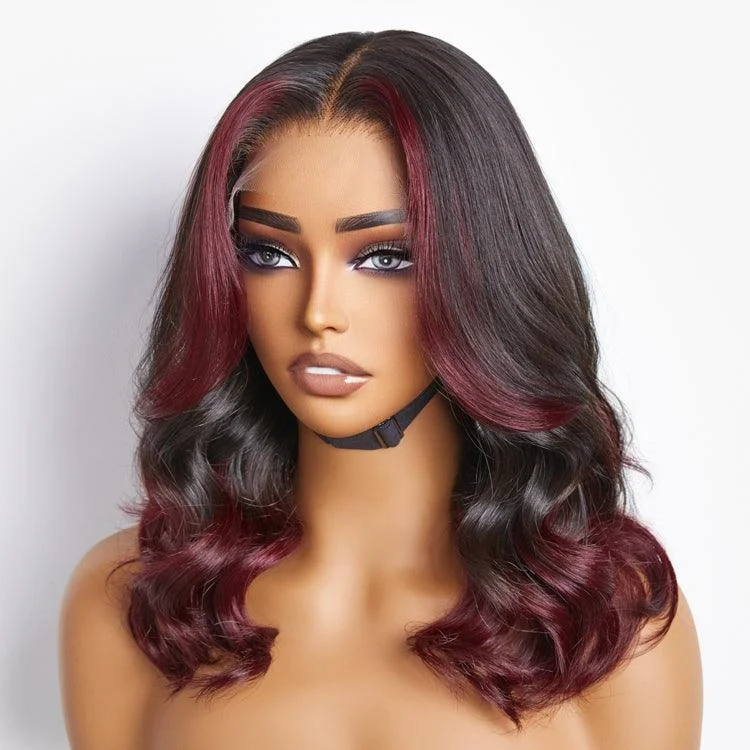 Virgin - human - hair wig with a natural - looking texture for a luxurious feelLimited Design | Dark Red Highlight Loose Wave Glueless 5x5 Closure HD Lace Wig | Large & Small Cap Size