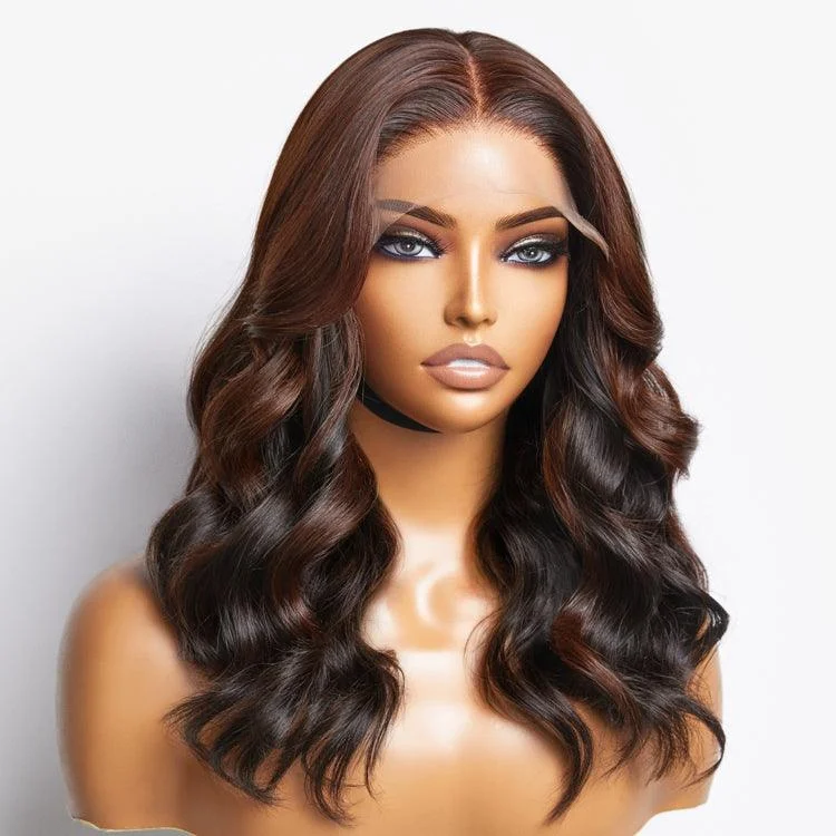 Human - hair wig with a side - part for a more flattering appearanceLimited Design | Peekaboo Bronze Brown Loose Body Wave Glueless 5x5 Closure HD Lace Wig | Large & Small Cap Size