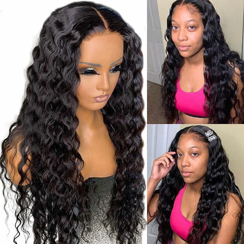 Brazilian - human - hair wig with a full and voluminous lookFlash Sale Wesface Loose Deep Wave 5x5 HD Lace Closure Wig Natural Black Human Hair Wig