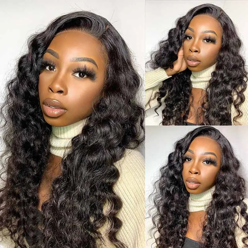 Lace wig with a middle - part for a classic and elegant styleLoose Wave Full Lace Invisible Single Knots Pre-plucked Hairline Human Hair Lace Wig [FLW07]