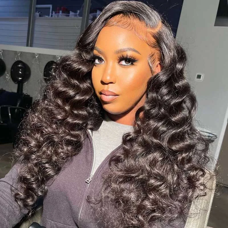 Human - hair wig with a middle - part for a classic and elegant styleLoose Wave HD Lace 13x4 Full Frontal Lace Human Hair Loose Curls Wigs