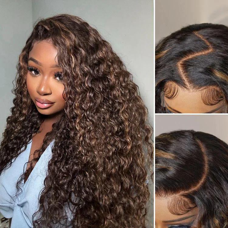 Human - hair wig with a wavy texture for a beachy and relaxed lookLuvme Hair PartingMax Glueless Wig Chestnut Brown Highlights Funmi 7x6 Closure HD Lace Long Curly Wig Breathable Cap