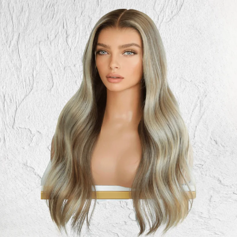 Malaysian - human - hair wig with a smooth and silky textureMixed Root Blonde Human Hair Lace Front Wig