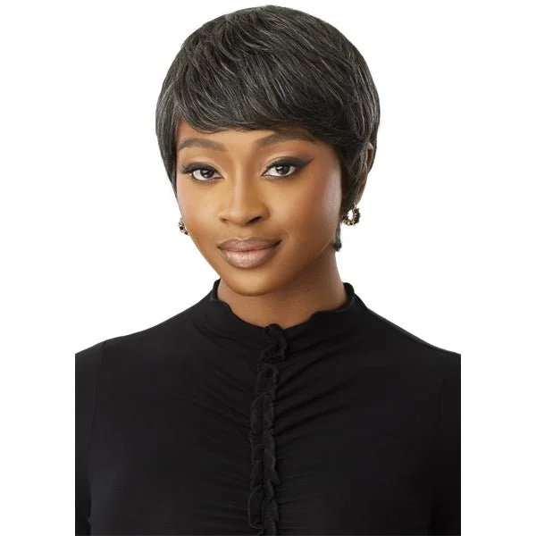 Human - hair wig with a side - swept bang for a sophisticated lookOutre 100% Human Hair Fab & Fly Gray Glamour Full Cap Wig - HH CELIA