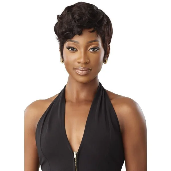 Human - hair wig with a curly texture for a bold and stylish choiceOutre 100% Human Hair Fab & Fly Gray Glamour Full Cap Wig - HH RIRI