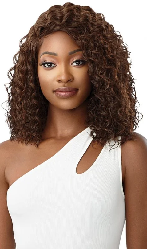 Lace wig with a pre - bleached knot for a natural - looking scalpOUTRE LACE FRONT WIG WET & WAVY STYLE LEENA