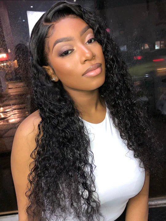 Brazilian - human - hair wig with a full and voluminous lookPorsha 100% Human Hair Deep Wave Frontal Wig