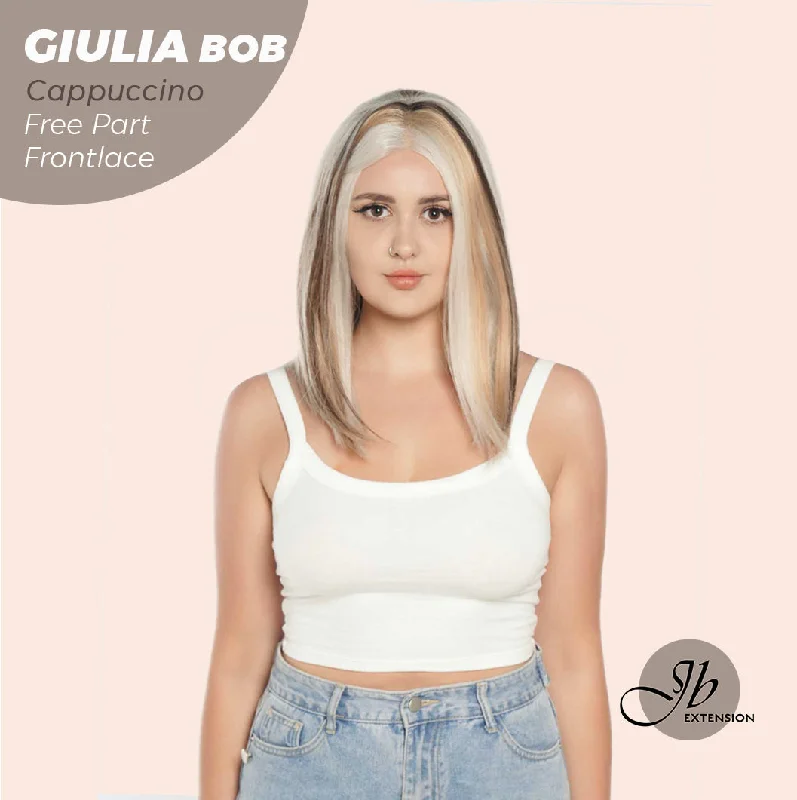 Lace wig with a pre - bleached knot for a natural - looking scalpJBEXTENSION 14 Inches Bob Cut Mix Color With Blonde Brown Highlight Free Part Pre-Cut Frontlace Glueless Wig GIULIA BOB CAPPUCCINO (FREE PARTING)