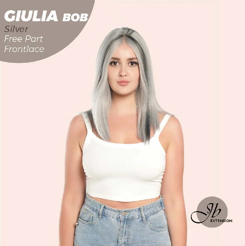 Lace wig with a wavy texture for a beachy lookJBEXTENSION 14 Inches Bob Cut Mix Silver Frontlace Glueless Wig GIULIA BOB SILVER (FREE PARTING)