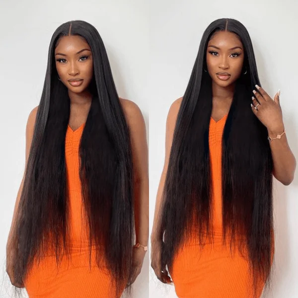 Human - hair wig with a silk - base cap for a comfortable and smooth feelRoyal Luxury Super Long Silky Straight 5x5 Closure HD Lace Wig 100% Human Hair