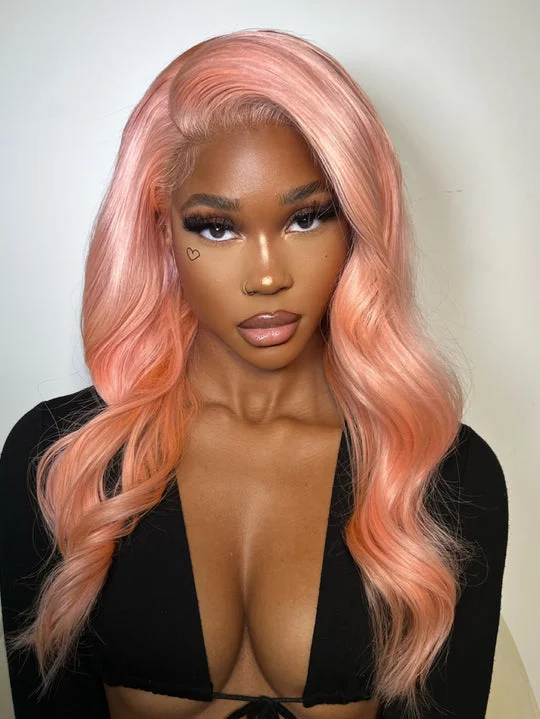 Virgin - human - hair wig with a natural - looking texture for a luxurious feelSalma 100% Human Hair Pink 613 Frontal Wig