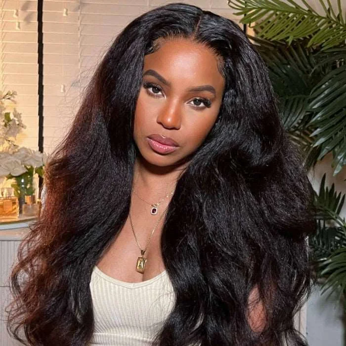 Lace wig with a 13x4 lace frontal for a wide - parting areaPre-Plucked | Simidola Wear Go 4x6 HD Lace Kinky Straight Hair Wig