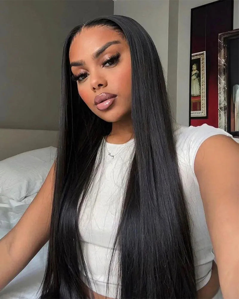 Lace wig with a pre - plucked hairline for a more natural lookSimidola Pre Bleached Knots 13x4 Invisible HD Lace 200% Denisty Straight Hair Wig