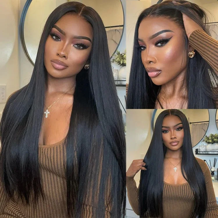 Human - hair wig with a wispy fringe for a soft and feminine lookReady To Go Glueless 9x7 HD Lace Wig Silky Straight Pre-Cut & Pre-Plucked & Pre-Bleached