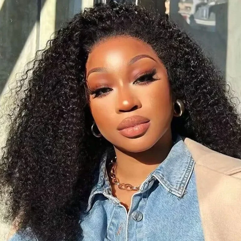 Lace wig with a curly texture for a bold and stylish choiceTransparent Lace Kinky Curly Hair 360 Lace Front Wig 100% Human Hair Wig