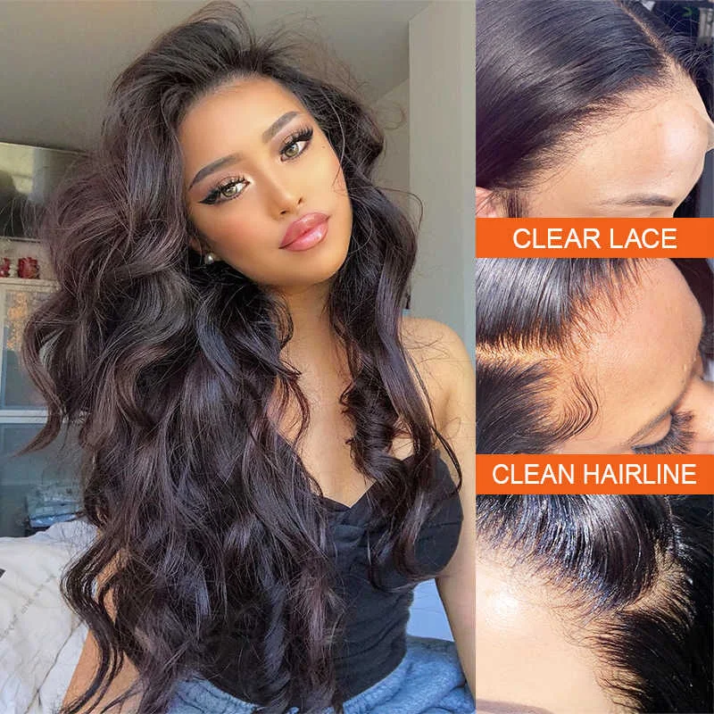 Lace wig with a honey - blonde color for a warm and sunny appearanceBody Wave Human Hair 13x6 HD Lace Front Wig *NEW* CLEAR LACE & CLEAN HAIRLINE [LFW12]