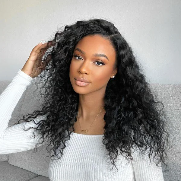 Human - hair wig with a silk - base cap for a comfortable and smooth feelWater Wave 13x4 Frontal HD Lace Glueless Free Part Long Wig 100% Human Hair | Large & Small Cap Size