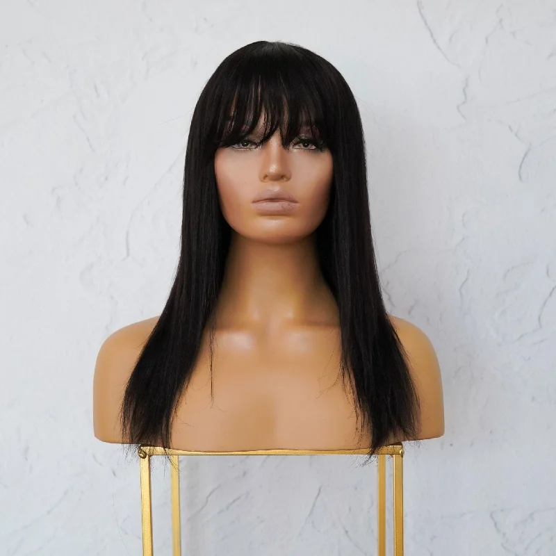 Malaysian - human - hair wig with a smooth and silky textureVICTORIA Black Human Hair Fringe Wig 16" **READY TO SHIP**