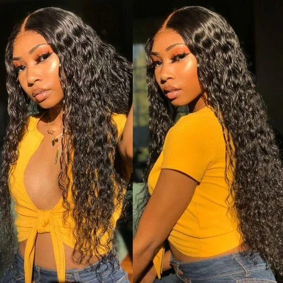 Lace wig with a natural - looking root for a more realistic lookWater Wave 5x5 HD Lace Closure Wig 180% &250% Density Human Hair Lace Wig 11A Grade