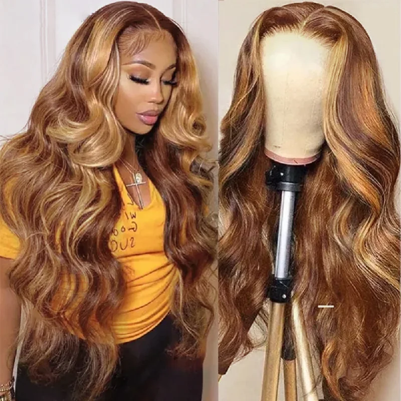 Human - hair wig with a side - swept bang for a sophisticated lookFlash Sale Wesface Highlight Body Wave 13x1 T Part Lace Wig /13x4 Lace Front Wig Honey Blonde Wigs