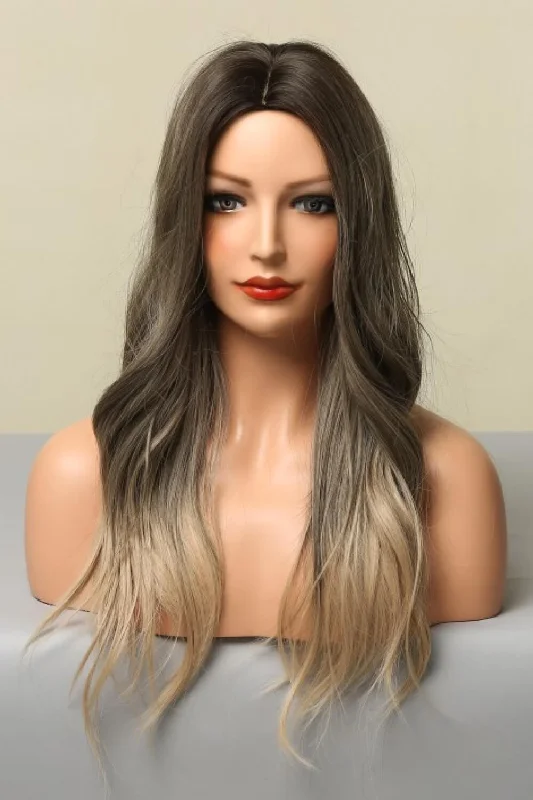 Colored wig with a natural - looking root for a more realistic lookAshe Brown and Blonde Ombre Synthetic Long Straight Wigs