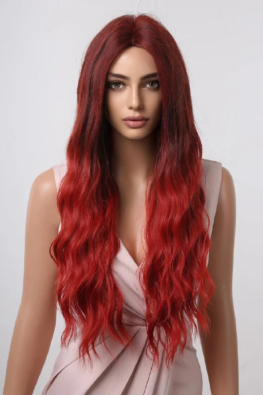 Colored wig with a silver - grey color for a trendy and cool - toned lookSynthetic Long Wave 27" Wig-Red Ombre