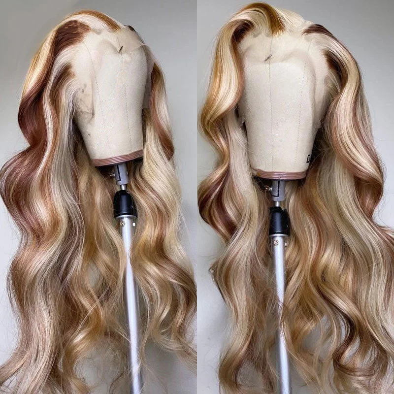 Colored wig with a silk - base cap for a comfortable and smooth feelHighlight 13x4 HD Lace Front Wigs Blonde Balayage Wigs Glueless Colored Body Wave Human Hair Wigs