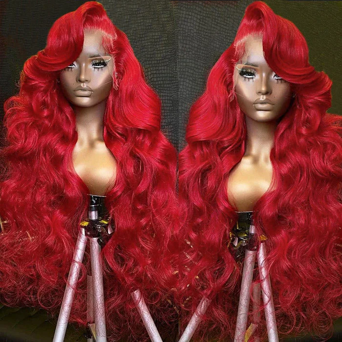 Colored wig with a 150 - density for a full and thick appearanceGlueless Wig Red Human Hair Wig 13x4 Lace Front Wig Body Wave Hair Wig