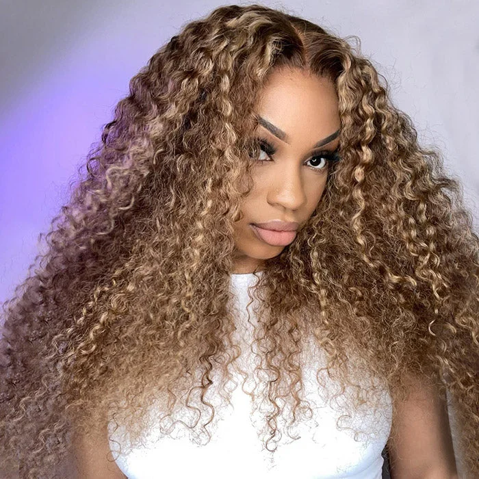 Colored wig with a middle - part for a classic and elegant style13x6 Deep Wave  Ready To Wear Wigs Pre-plucked Deep Curly Lace Front Wig With Bleached Knots Beginne Friendly