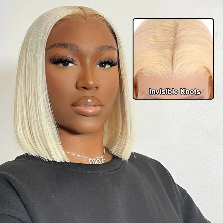 Colored wig with a silk - base cap for a comfortable and smooth feel13x1 T Part Lace Frontal 613 Bob Wig Virgin Human Hair Pre Plucked