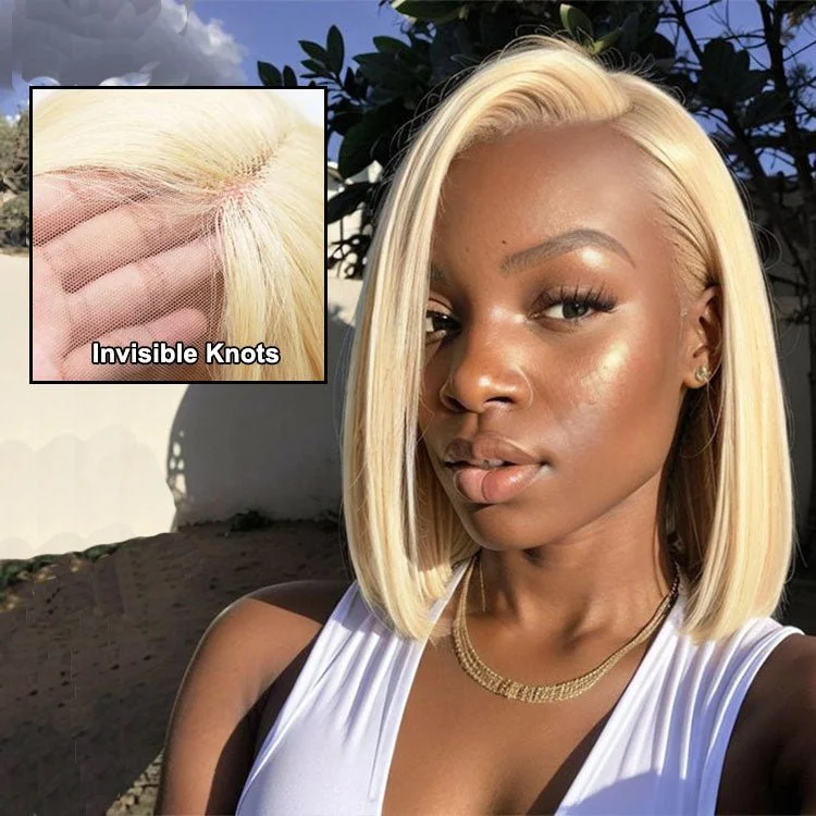 Colored wig with a curly texture for a bold and stylish choice13x4 Lace Front Human Hair Wig 613 Honey Blonde Bob Wigs Brazilian Remy Straight Bob Wig