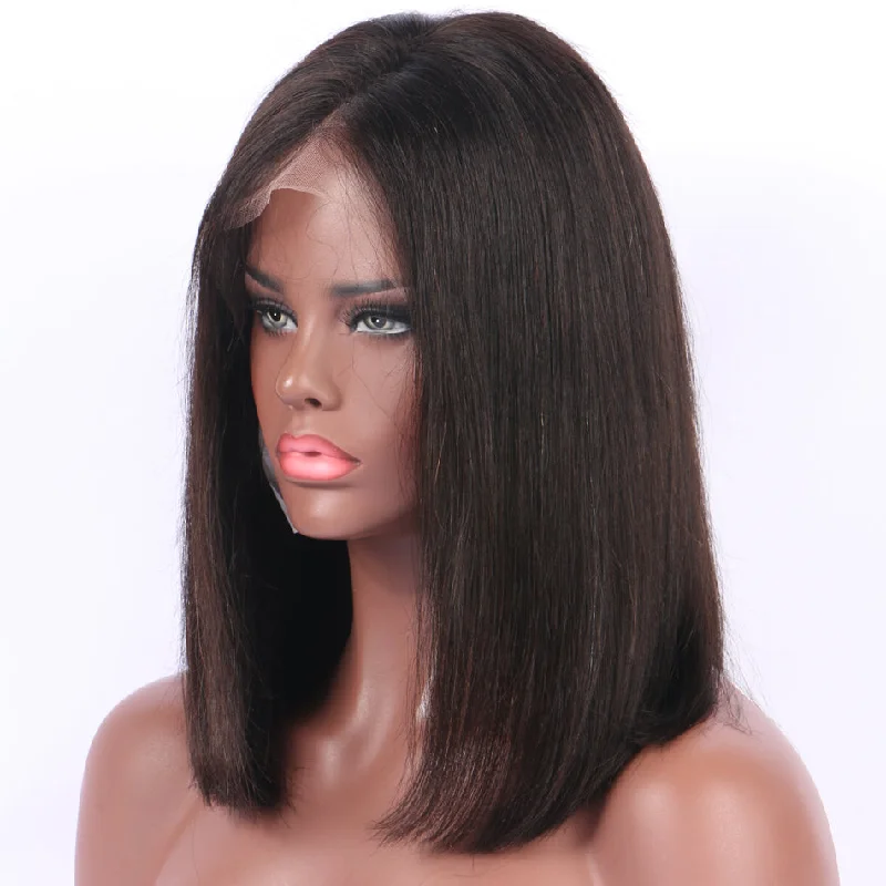 Synthetic bob wig with a natural - looking texture13x6 Short Bob Lace Front Human Hair Wigs Pre Plucked Deep Part Straight Frontal Wig For Black Women