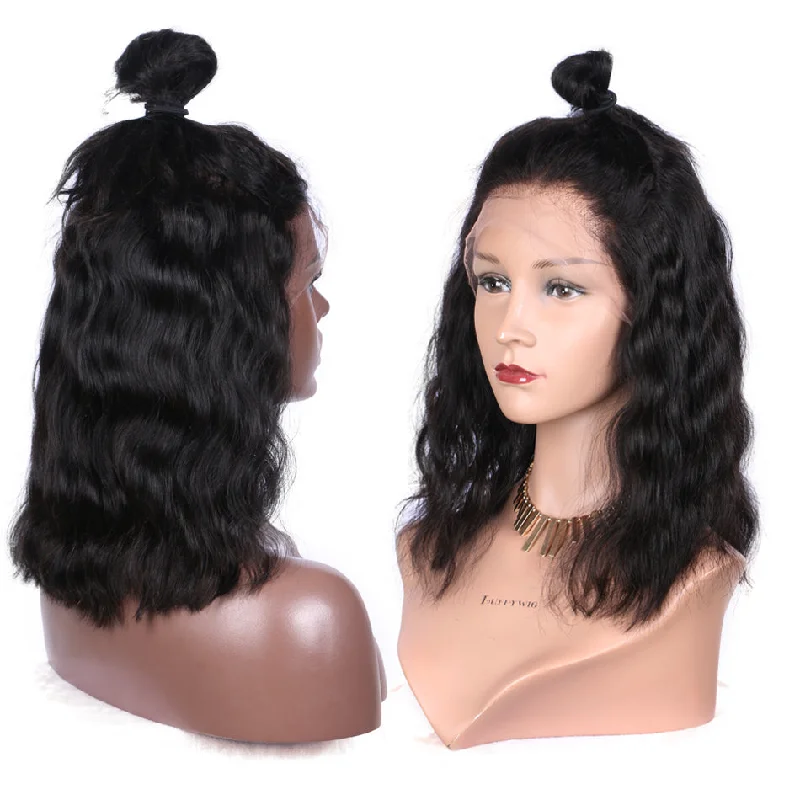 Bob wig with a pixie - inspired cut for a bold and stylish choice13x6 Short Bob Lace Front Human Hair Wigs loose Wavy Virgin Remy Natural Black Pre Plucked Bleached Knots body wave